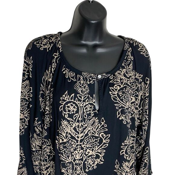 Lucky Brand Top Womens 2X Black Tunic Keyhole 3/4 Sleeve Peasant Stretch Boho - Picture 5 of 16